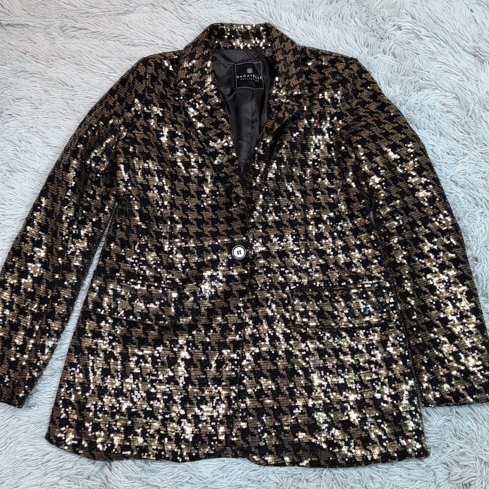 Bagatelle Collection Jacket Womens M‎ Gold Blazer Suit Coat Faux Pockets Button